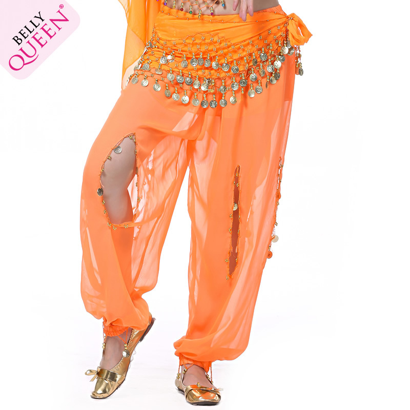 Dancewear Chiffon Belly Dance Pants With Coins For Ladies