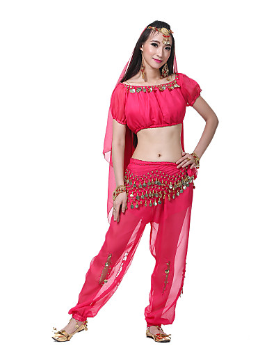 Dancewear Chiffon Belly Dance Pants With Coins For Ladies