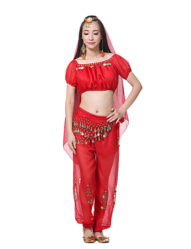 Dancewear Chiffon Belly Dance Pants With Coins For Ladies